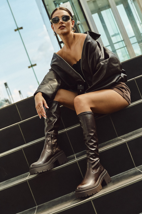 Women's Boots with Thick Heel and Platform Slip-On Brown Florinne