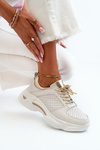 Women's Leather Sneakers with Chunky White-Gold Sole Dzumati
