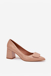 Patent leather pumps on heel with decoration Nude Isoline