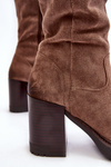 Women's Chunky Heel Boots with Padded Dark Beige Alzeta