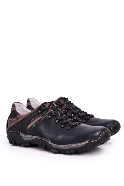 Men's Leather Trekking Half Shoes BEDNAREK Navy Blue