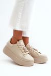 Women's Leather Platform Sneakers with Bow Beige Vinceza 66641