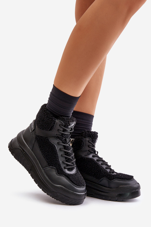 Ladies Platform Sneakers With Sheepskin Lee Cooper LCJ-24-47-3145 Black