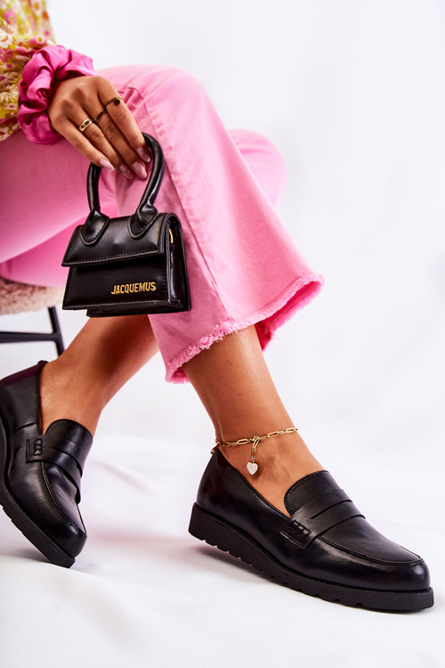 Leather Wedge Moccasins La.Fi Black Alannah