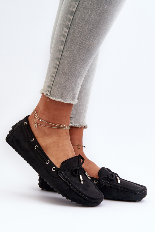 Mokasyny Eko Zamszowe Damskie Czarne Anemilda ZK090