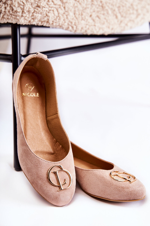 Women's Suede Ballerinas With Nicole 2746 Beige Decoration