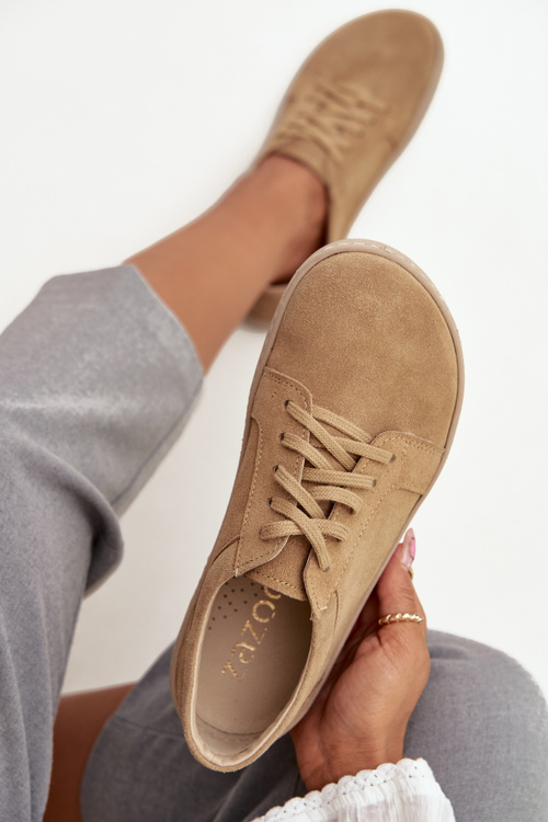 Damskie Zamszowe Trampki Beżowe Zazoo 314