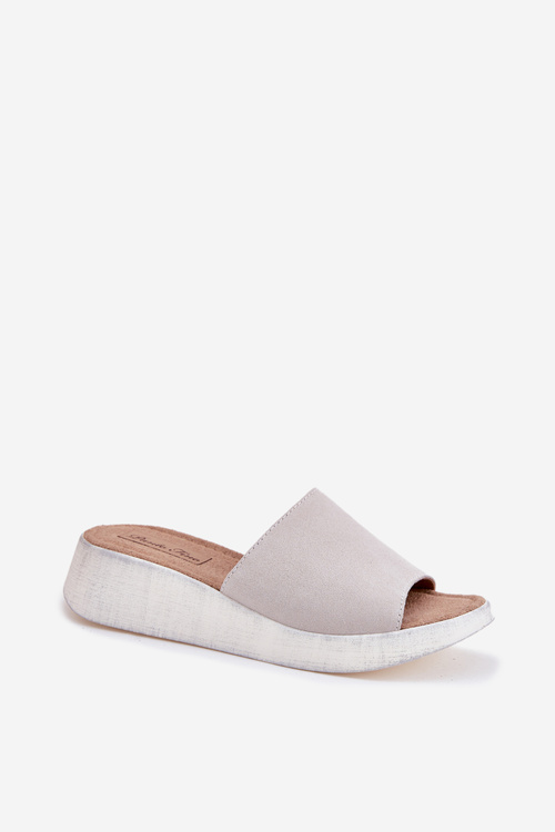 Damskie Klapki Na Koturnie Zamszowe Szare Panto Fino RR267044