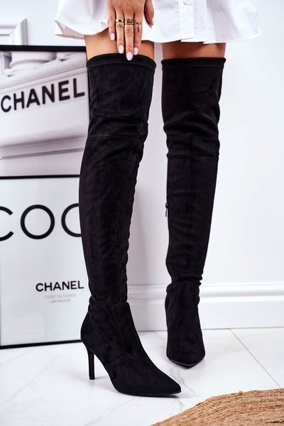 Women's High Boots Suede Black Huanto