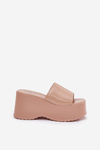 Lacquered Women's Sandals On Platform And Wedge Beige Nellevia