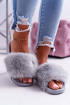 Women's Flip Flops with Fur Light Grey NiceFur