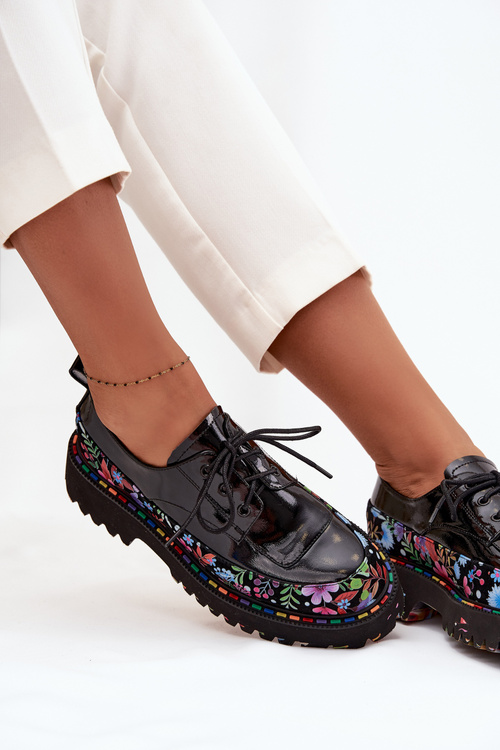 Patent leather loafers made of genuine leather with pattern Artiker 57C0174 Black