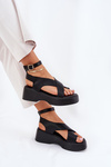 Ladies Platform And Wedge Sandals Eco Leather Black Tenzorus