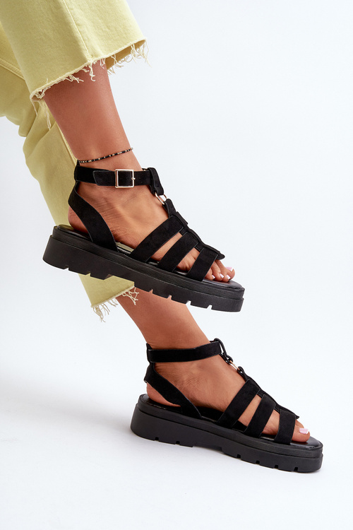 Women's Black Gladiator Sandals Made of Faux Suede Dorameia