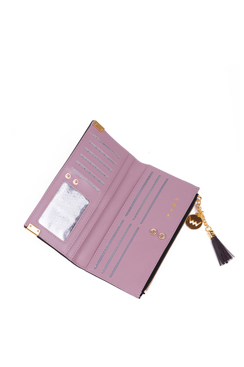 Leather Wallet with Tassel Black/Brown Madis