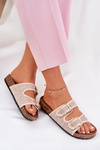 Women'S Fabric Slippers On Cork Platform With Buckles Beige Osoffe