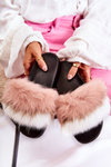 Slippers With Natural Fur White and pink Naturis
