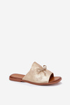 Ladies flat sandals with decorative tie golden Norela