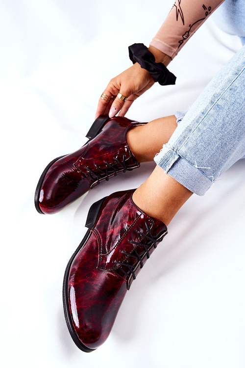 Leather High Half Shoes Maroon And Black Maniz