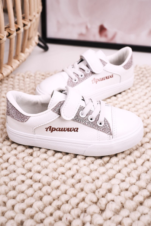 Children's Sneakers With Glitter White Pink Camila
