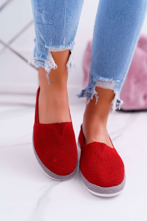 Women's Suede Leather Espadrilles Red Bimbo