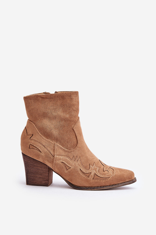 Cowboy Ankle Boots On Heel Eco Suede Brown Arabelline