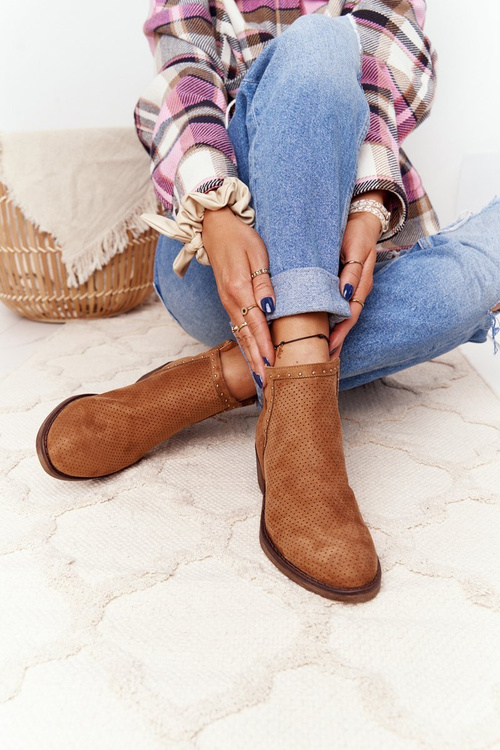 Openwork Boots With Cutouts Camel Clever