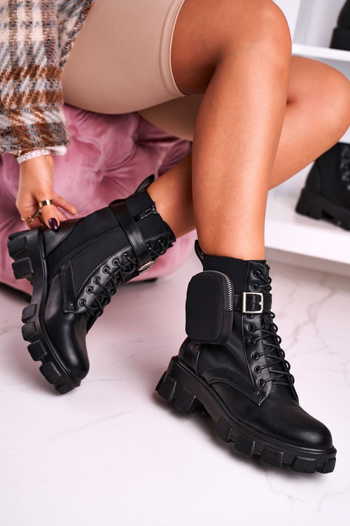 Platform Boots With A Purse Black Army