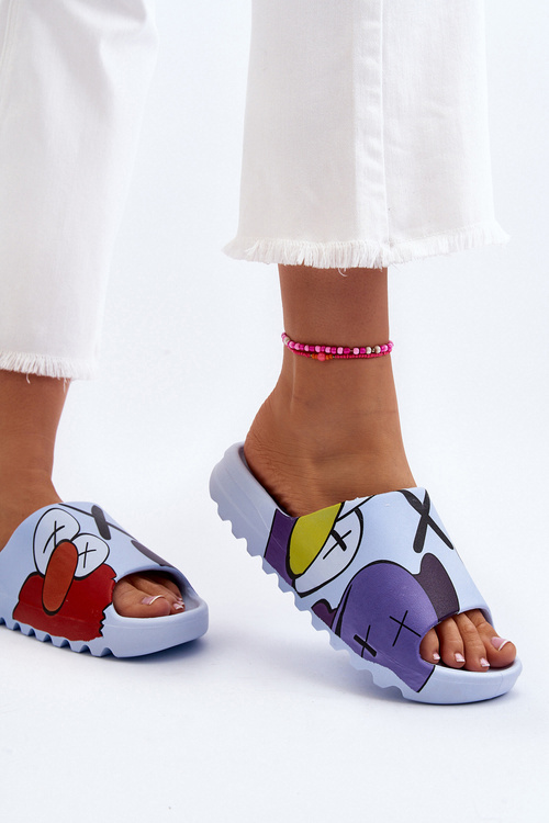 Blue Printed Rubber Flip Flops Monsters