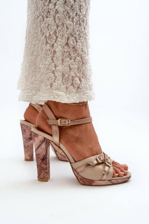 Women's Leather Sandals with Heel Maciejka 06564-22 Beige-Gold