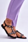 Suede Flat Sandals With Stones Black Dallas