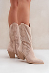 Perforated Cowboy Boots On A Heel Light Beige Salive