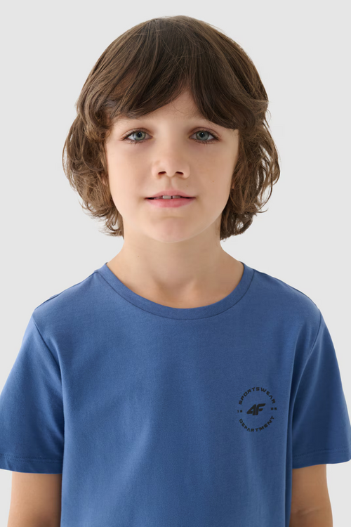 Gładki Bawełniany T-shirt Chłopięcy Regular 4FJWAW24TTSHM1859-32S Niebieska