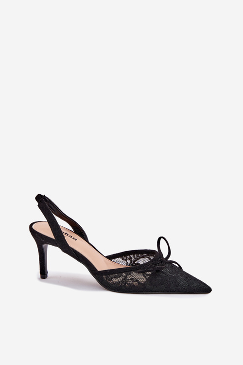 Lace Stiletto Heels With Open Back Black Annivirae