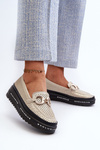 Women's Leather Shiny Platform Moccasins with Decoration S.Barski LR750 Gold