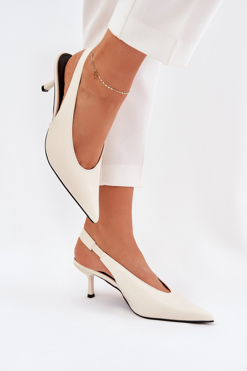 Heels With Open Back Eco Leather Ecru Aricandia