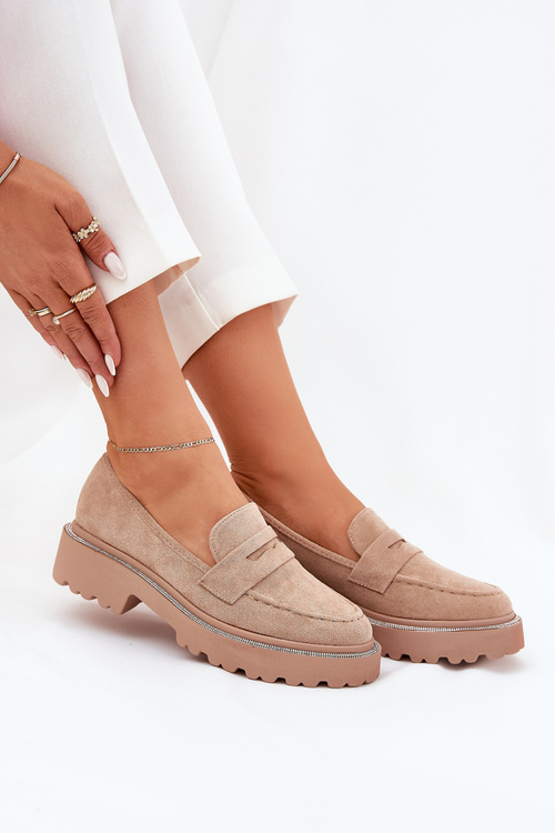Women's eco suede moccasins with zirconia khaki Wilamla