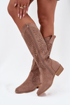 Perforated Women's Knee-high Block Heeled Boots Beige Fioris