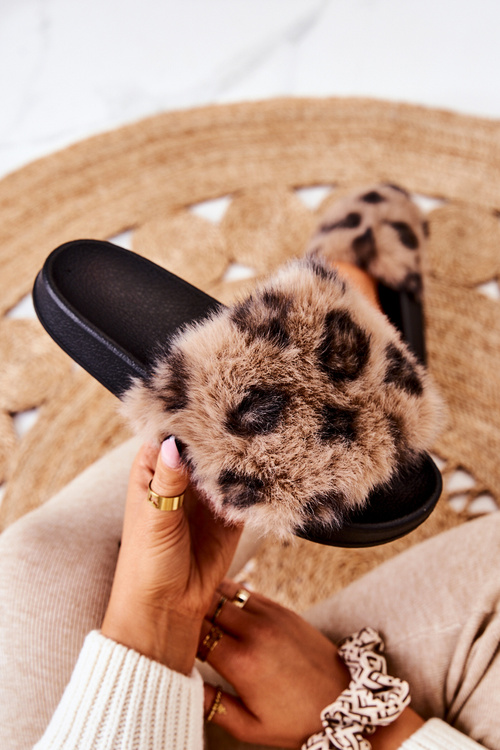 Slippers With Fur Rubber Leopard Brown Noelle