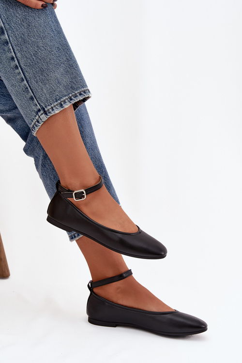 Women's Ballerinas With Strap And Clasp Black Janelor