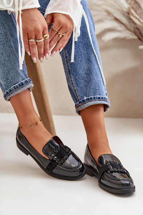 Lacquered Women's Moccasins With Decoration Black Vinceza 58389