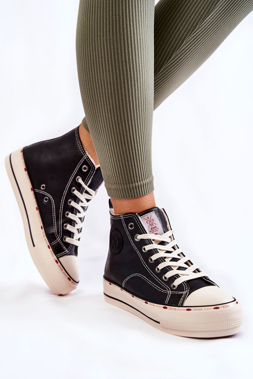 Trampki Damskie Wysokie Ocieplane Cross Jeans Czarne KK2R4042C