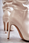 Crinkled Leather Boots On A High Heel Light beige Caren