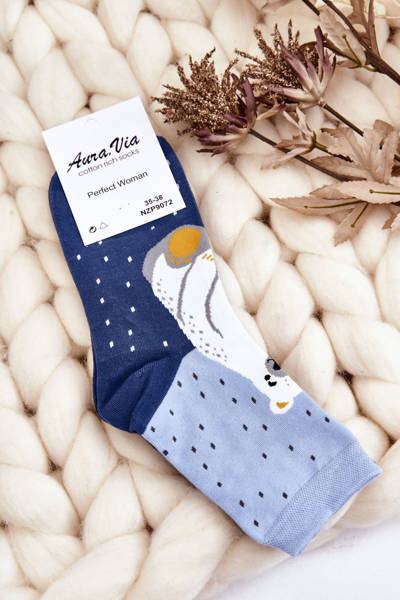 Skarpety Damskie Śmieszne Nie Do Pary Miś Polarny Granatowe