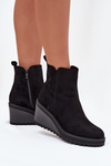 Insulated Ankle Boots On Wedge Made Of Eco Suede Black Mavona
