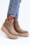 Women's Leather Platform Boots with Straps Zazoo 1752 Beige