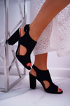 Women's Stiletto Sandals Openwork Suede Black HiBaby