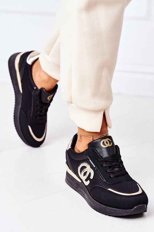Damskie Sportowe Buty Sneakersy Czarno-Złote Under Control