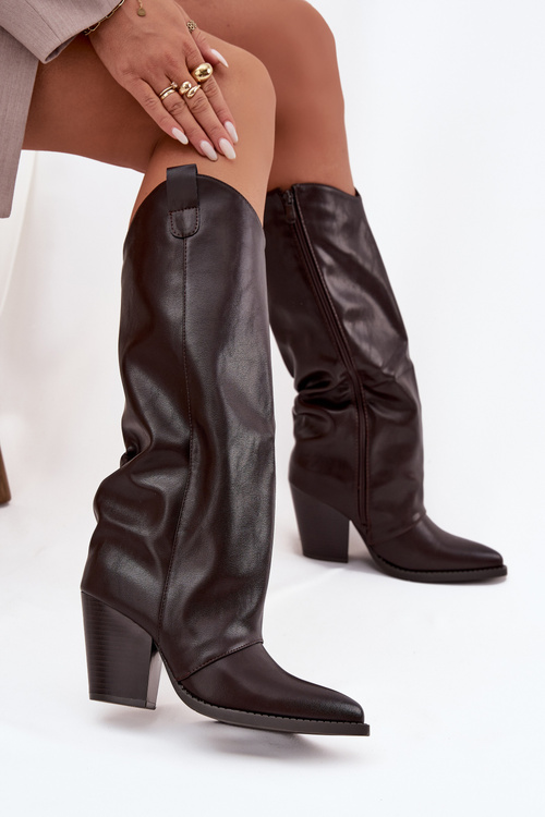 Insulated Cowboy Boots On Heel Made Of Eco Leather Chocolate Mavine