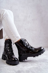 Women's Laquered Warm Boots With Ribbed Black Helia